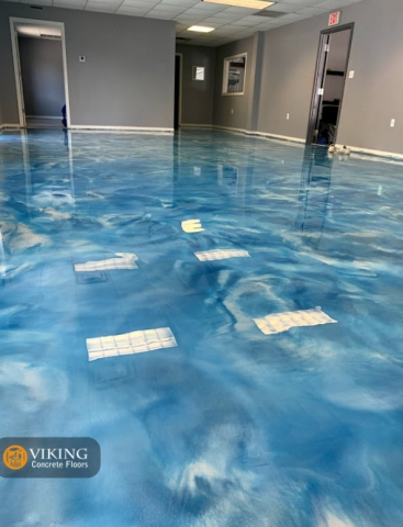 Bright and stylish office flooring coated with Epoxy in 2 colors in & near Prairieville, LA