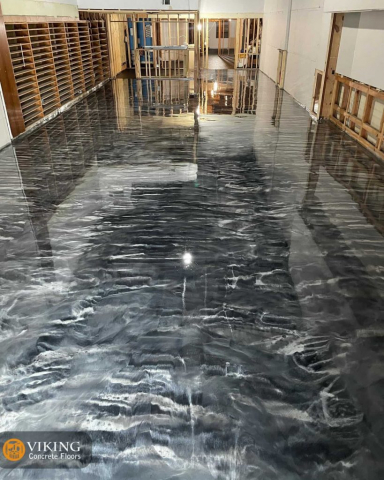 Floor area coated with Manatee and Pearl Metallic Epoxy in & near Prairieville, LA