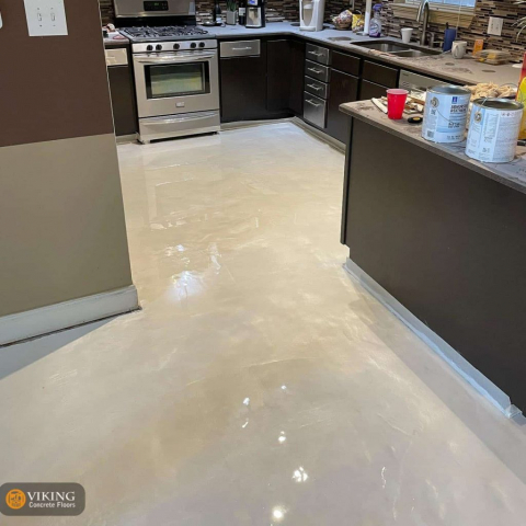 Kitchen Flooring with white Metallic Epoxy