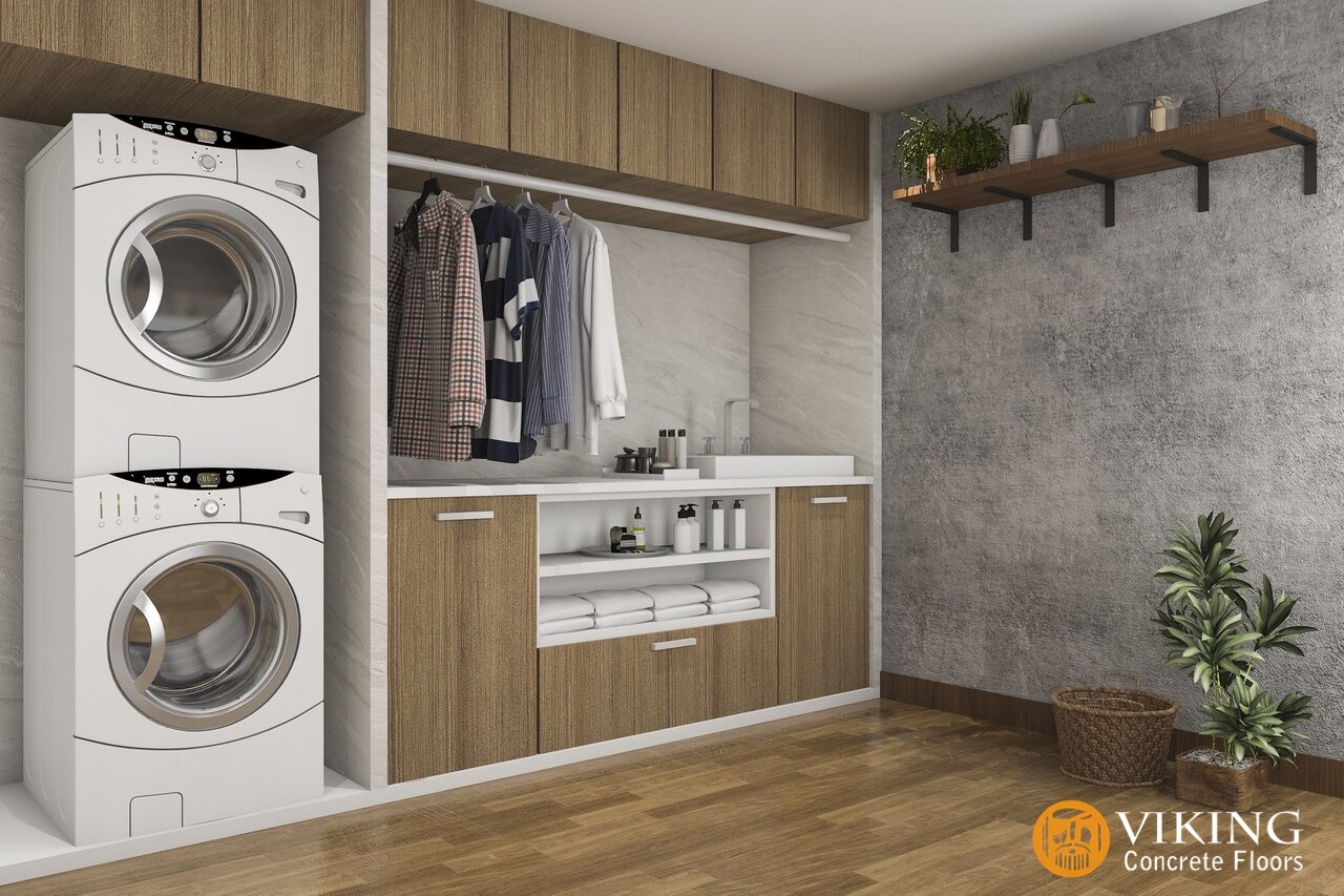 laundry room coated with concrete flooring in & near Prairieville, LA