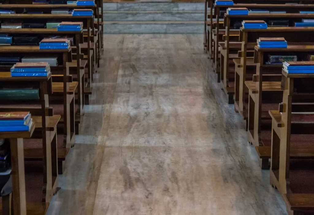 Empty class coated with polished concrete floors