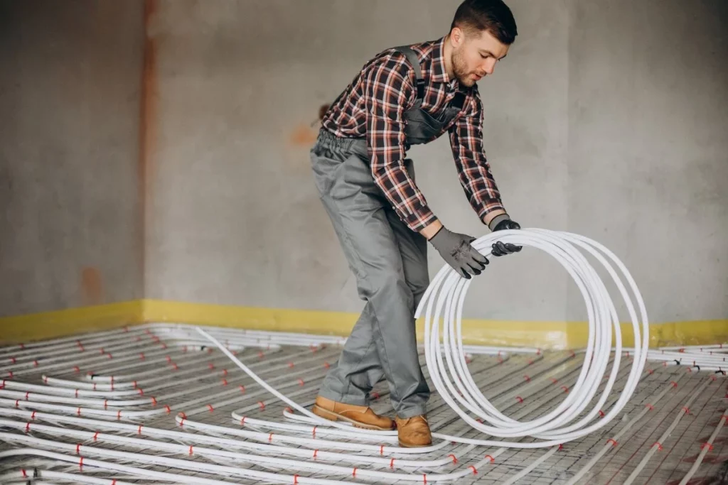 a contractor installing under floor installation before flooring