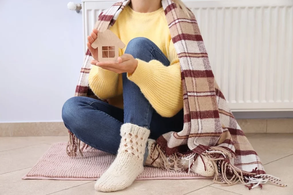 a woman sitting on cold floor